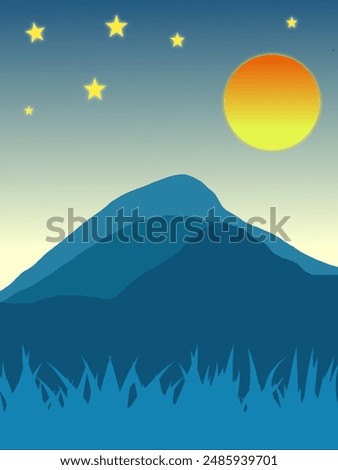 

vector potrait with mountains under blue sky