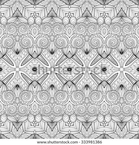 Vector Seamless Abstract Black and White Tribal Pattern. Hand Drawn Ethnic Texture, Flight of Imagination