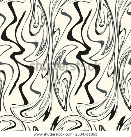 Vector seamless pattern. Abstract fluid art texture. Liquid monochrome streaks. Creative background with freeform blots. Decorative design with distortion effect.