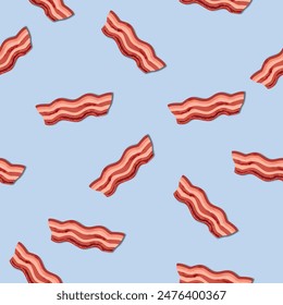 vector seamless pattern of bacon strips Design, bacon background, cartoon style, simple drawing illustration Cartoon Design, Frozen Food. Breakfast menu. food Ingredients. Tasty, Yummy, Fatty Food.