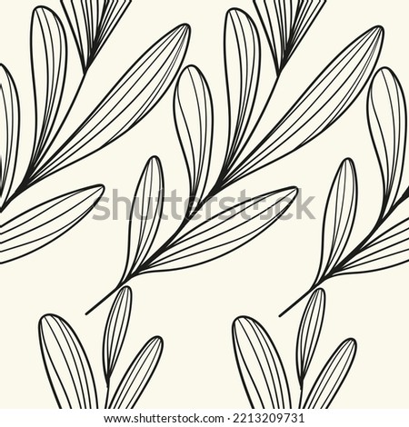 Vector seamless pattern. Graphic ornament. Floral stylish background. Repeating texture with stylized leaves