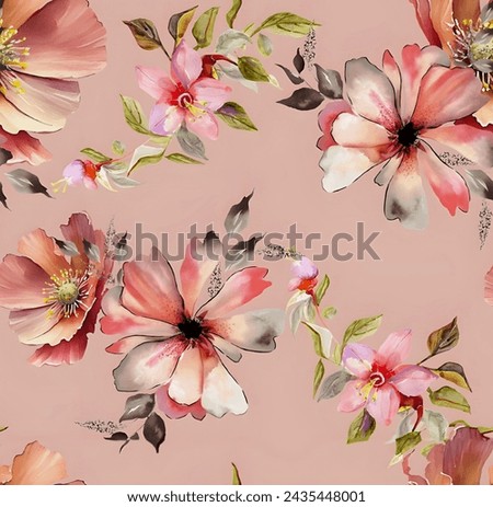 Vector seamless pattern with hand drawing wild botanical and flowers, colorful illustration, floral elements, for fasshion fabric and all prints on navy blue background.