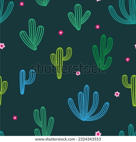 vector seamless tropical pattern cactus plants 