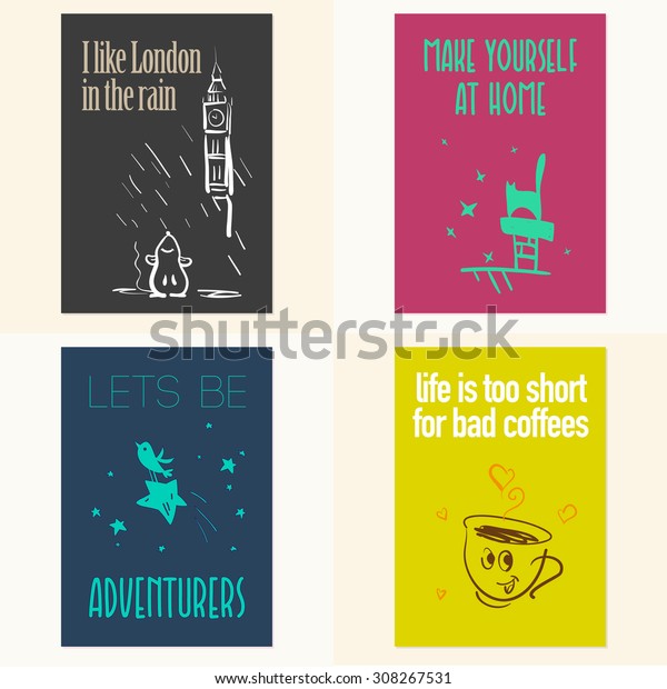Vector Set Beautiful Hand Drawn Card Stock Illustration 308267531