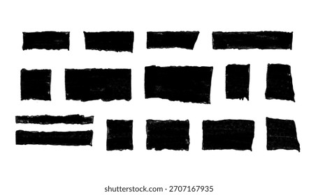 Vector Set of Black Hand-Drawn Marker Blocks and Rectangle Swatches