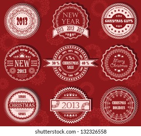Vector set of Christmas labels in red