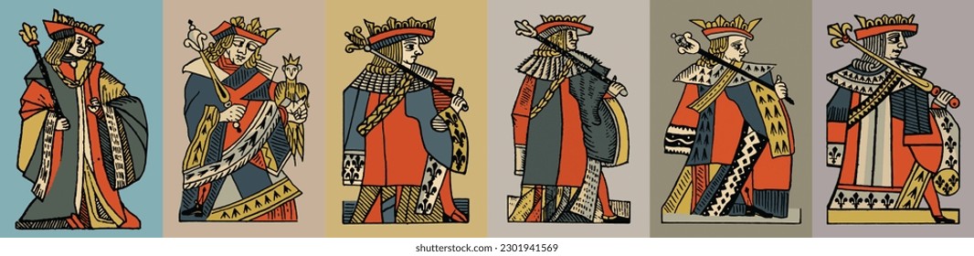 Vector set illustrations medieval characters: king  queen  prince 