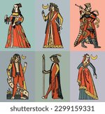 Vector set of king, prince and queen. Isolated on color background.