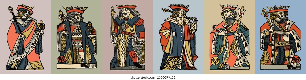 Vector set medieval illustrations and the image the king   the queen