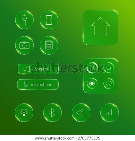 Vector set of phone interface icons with a glass effect