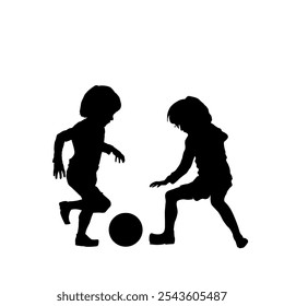 Vector silhouette of children playing soccer, isolated, grouped objects over white background - Powered by Shutterstock