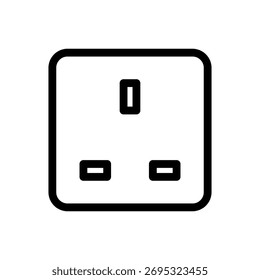 Vector Socket Icon – UK Electrical Power Plug, Wall Outlet, Electricity, Home Appliance, Energy, Connection, Safety, Interior Design Symbol