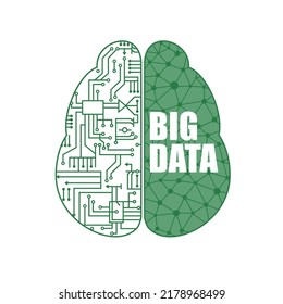 Vector Tech Icon Brain Big Data  Sign. Stock Illustration Digital Web Brain Deep Learning Clipart