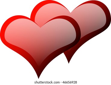 Vector. Two red heart on a white background