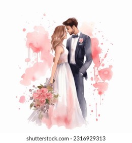 Vector watercolor illustration very cute wedding couple married with flowers colorful isolated on white background clip art. - Powered by Shutterstock