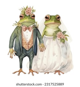 Vector watercolor illustration wedding frog couple married with flowers colorful isolated on white background. - Powered by Shutterstock