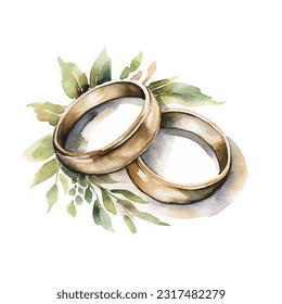 Vector watercolor illustration wedding rings couple with flowers colorful isolated on white background. - Powered by Shutterstock