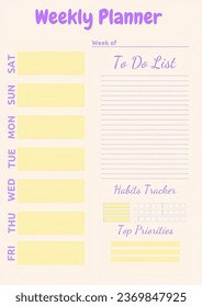 Vector weekly planner page template. 