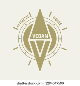 Vegan emblem concept. Fresh healthy organic vegan food illustration. Vegetarian eco green concept. Abstract compass. Fitness guide text - Powered by Shutterstock