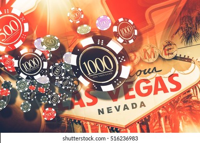 Vegas Gambling Concept. Las Vegas Casino Games Concept Illustration.