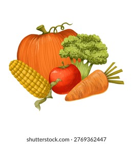 Vegetable assortment featuring pumpkin