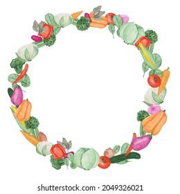 Vegetable Wreath Isolated On White Background Stock Illustration ...