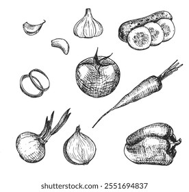 Vegetables Ink vector illustration. Design for delivery restaurant cafe menu, recipe book and farmers market - Powered by Shutterstock