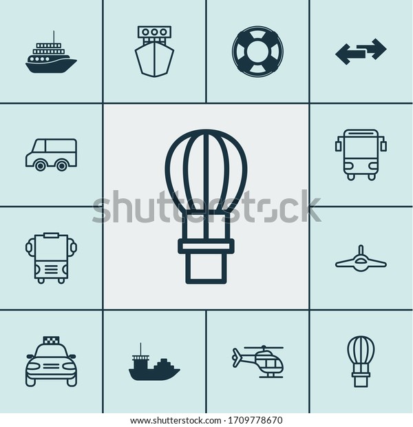 Vehicle icons set\
with school bus, yacht, taxi and other tanker elements. Isolated\
illustration vehicle\
icons.