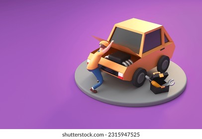 Vehicle Mechanic Fixing a Car. 3D Illustration - Powered by Shutterstock