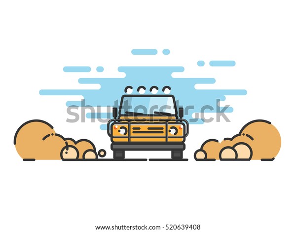 Vehicle in motion on a safari trip. Modern flat\
design thin line\
banner