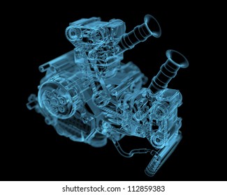 Vehicle Motor (3D Xray Blue Transparent)