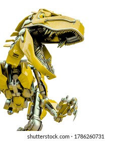 Velociraptor Robot In An Agry Attack Close Up, 3d Illustration