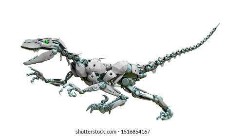 Velociraptor Robot Doing A Fast Run, 3d Illustration