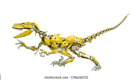 Velociraptor Robot Doing A Fast Run, 3d Illustration