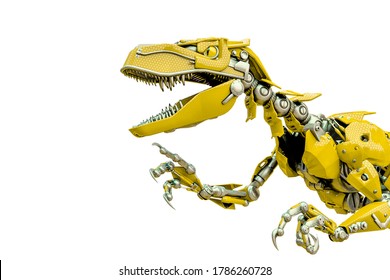 Velociraptor Robot Doing A Fast Run Close Up, 3d Illustration