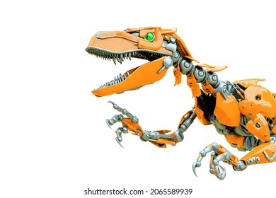 Velociraptor Robot Doing A Fast Run Close Up, 3d Illustration