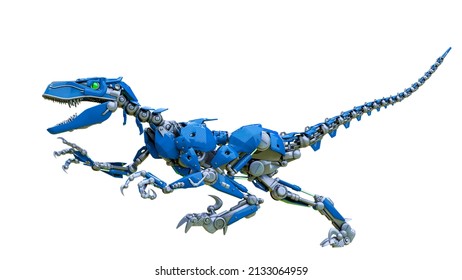 Velociraptor Robot Doing A Fast Run, 3d Illustration