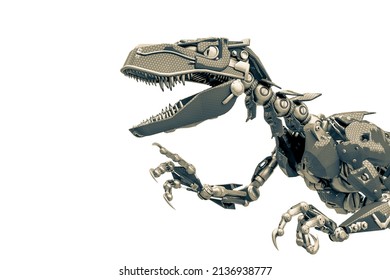 Velociraptor Robot Doing A Fast Run Close Up, 3d Illustration