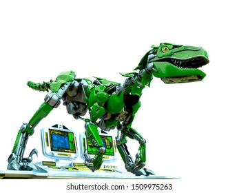 Velociraptor Robot Iis On Computer Console Stock Illustration ...