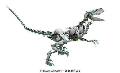 Velociraptor Robot Running, 3d Illustration