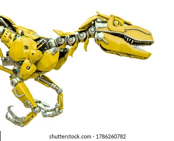 Velociraptor Robot Running Close Up, 3d Illustration