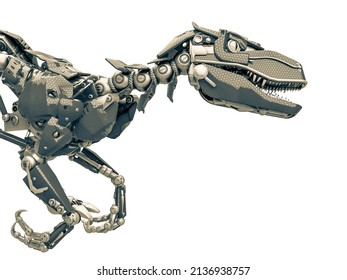 Velociraptor Robot Running Close Up, 3d Illustration