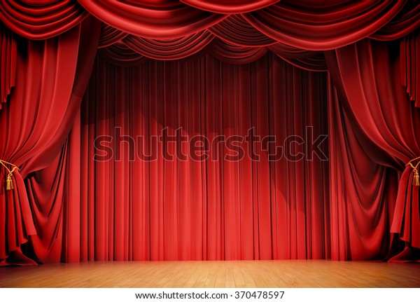 velvet curtains and\
wooden stage\
floor