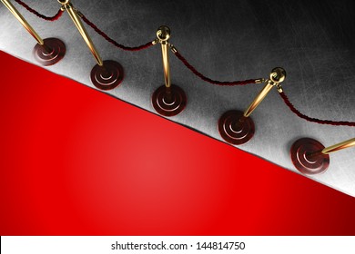 A Velvet Rope Barrier With Big Red Carpet In Top View