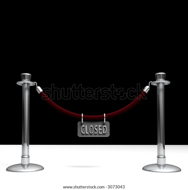 A velvet rope\
barrier, with a closed\
sign
