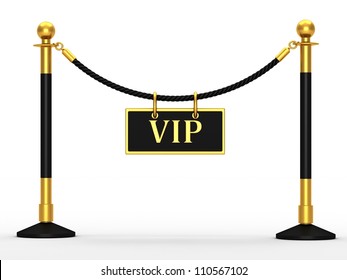 A Velvet Rope Barrier, With A Vip Sign On White Background
