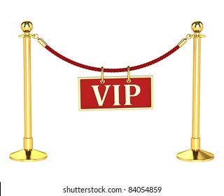 A Velvet Rope Barrier, With A Vip Sign Isolated On White Background