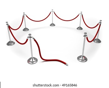 Velvet Rope With Silver Brass Arranged In Circle Shape - 3d Render