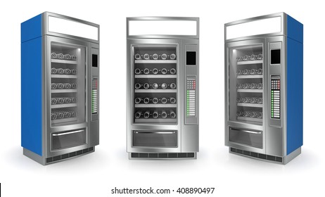 Vending machine set on white background. 3d render