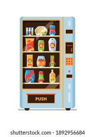 Vending Machine. Snack Crackers Junk Food Soda Drinks Saling In Vending Automat Cartoon Collection